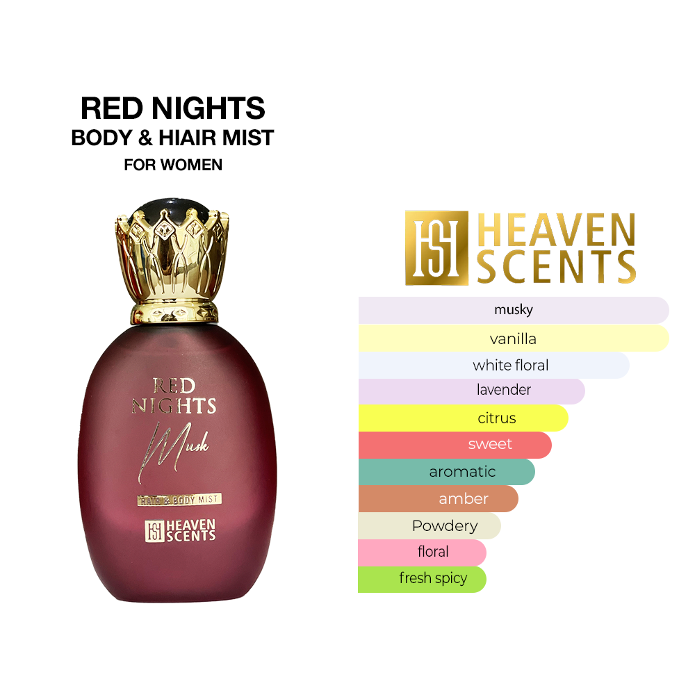 Red Nights Musk Hair and Body Mist Spray for Unisex, 50ml